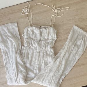 White Shoulder-Tie Cutout Jumpsuit